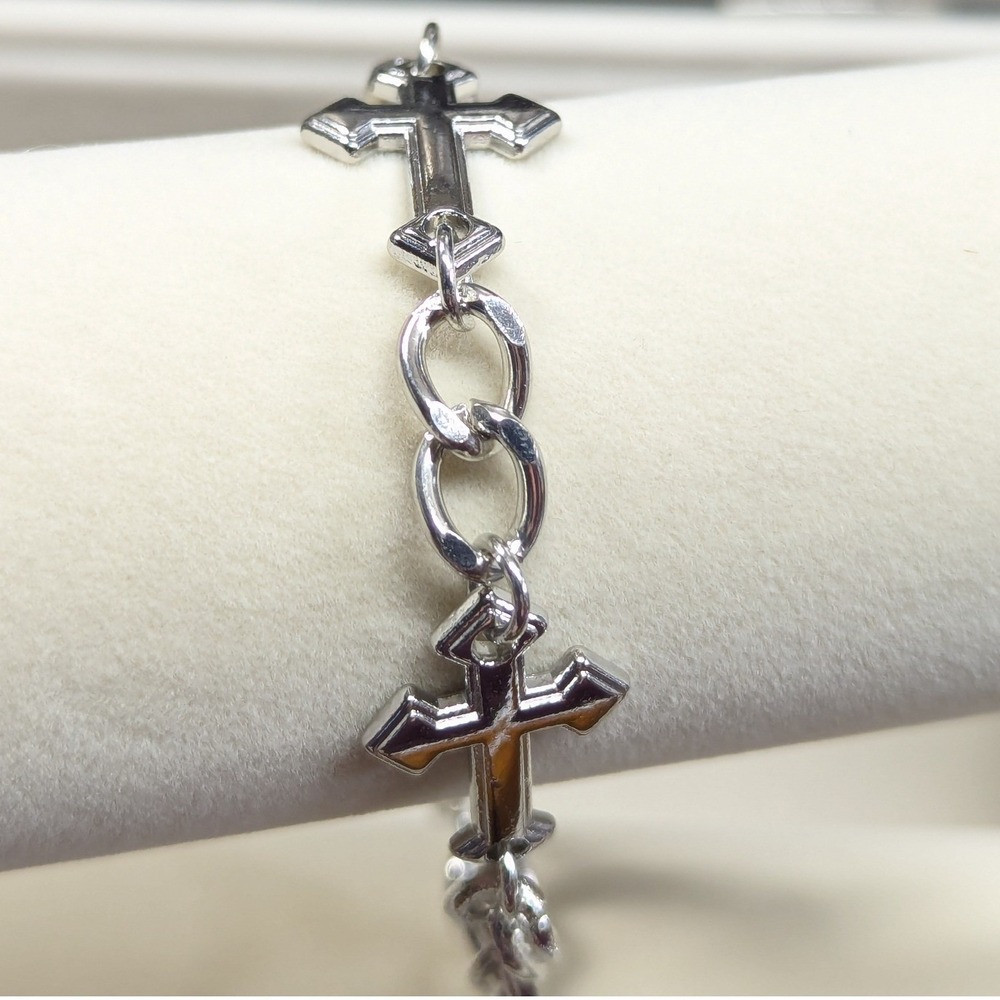 New Cross Chain Bracelet up to 9.5" Silver Tone Religious Punk Grunge Gothic